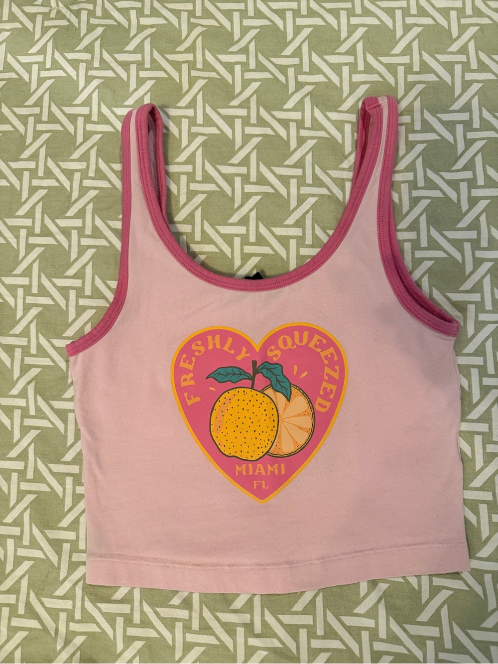 NOBO Pink Crop Tank with Orange Heart Graphic